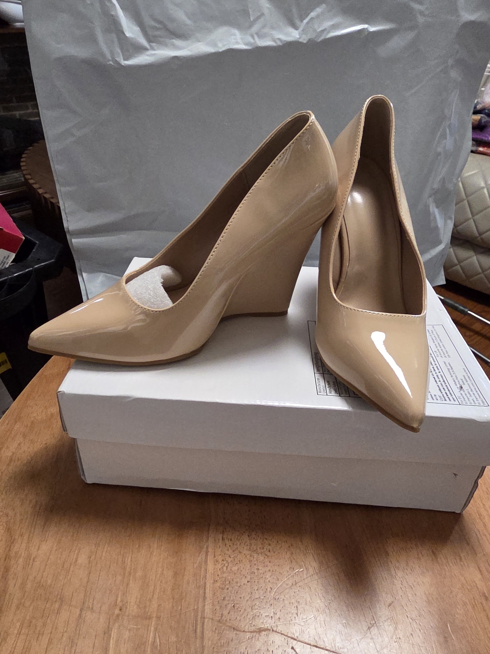 Classic Pointed-Toe Wedge Pumps in Nude